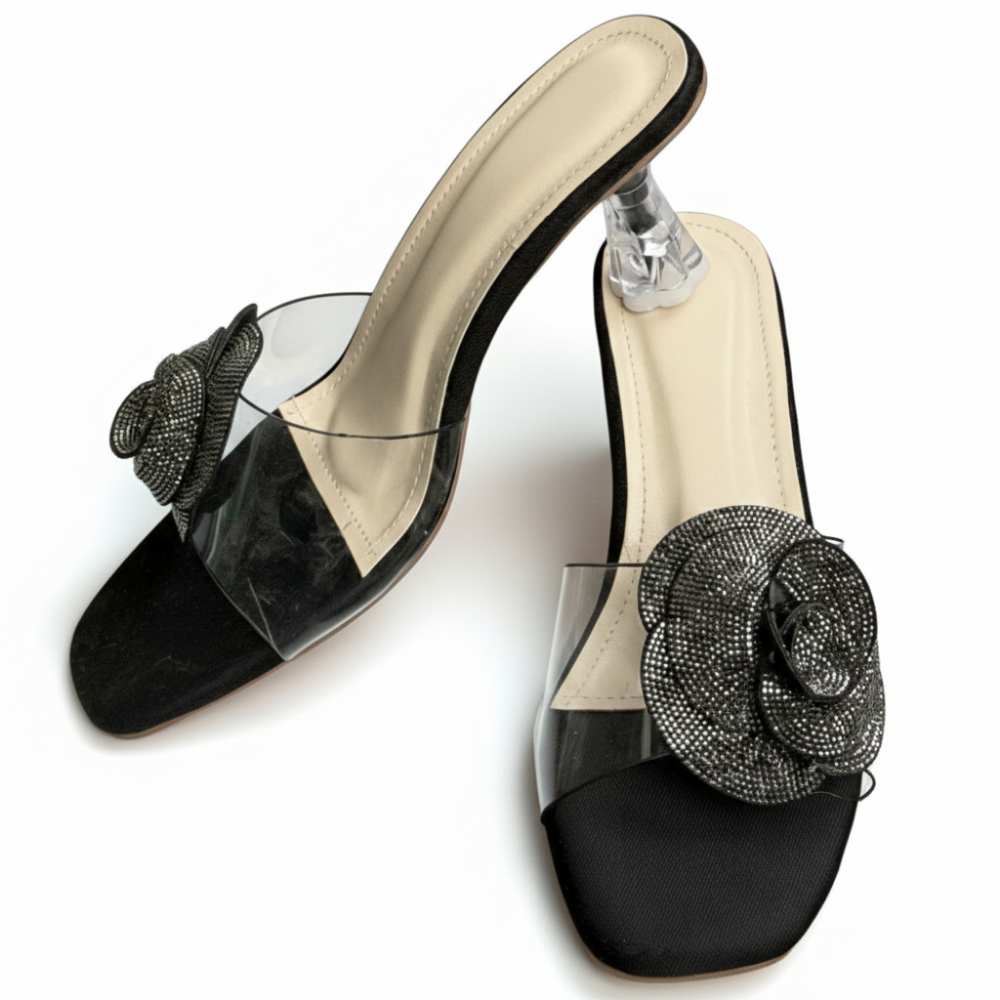 Black Bloom Transparent Heels