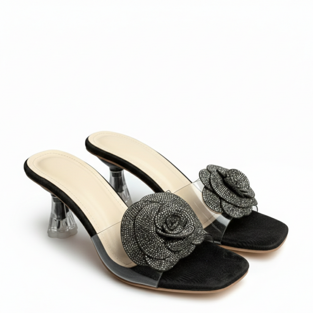 Black Bloom Transparent Heels