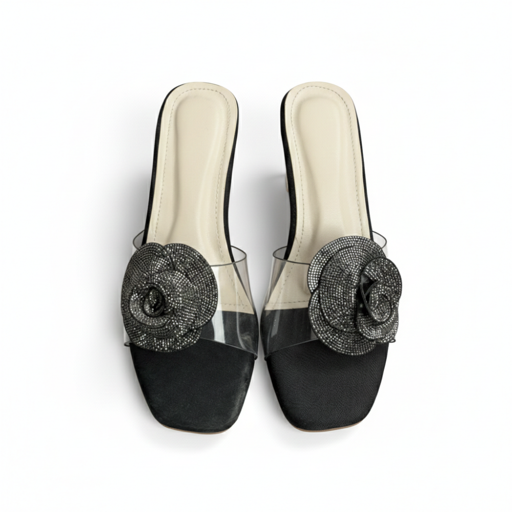 Black Bloom Transparent Heels
