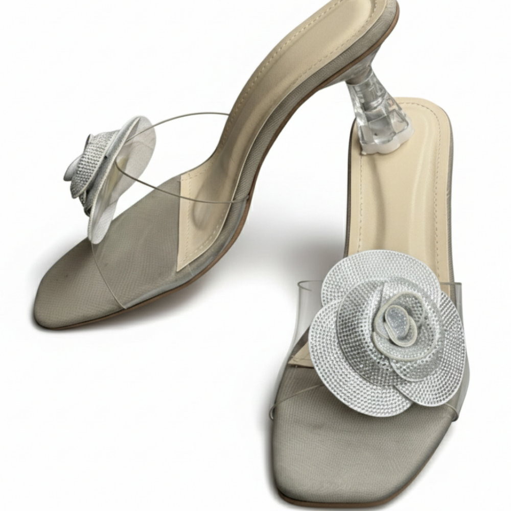 Gray Bloom Transparent Heels