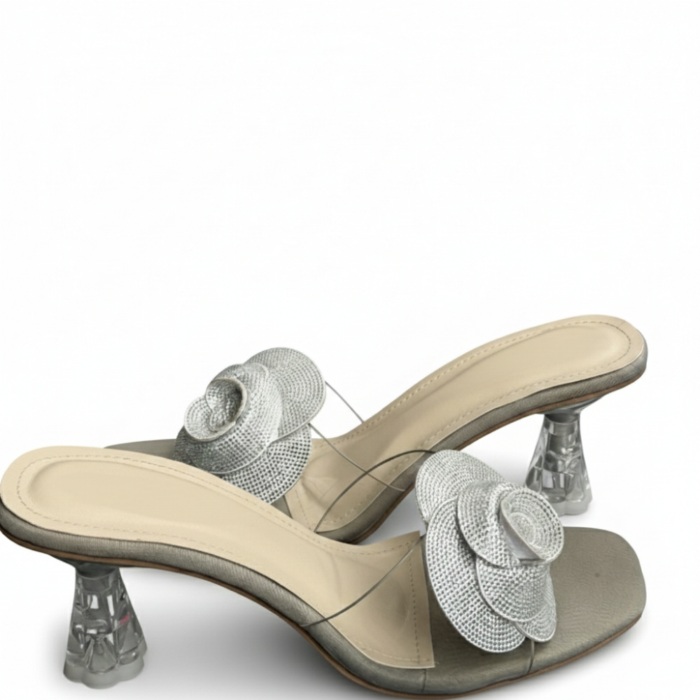 Gray Bloom Transparent Heels