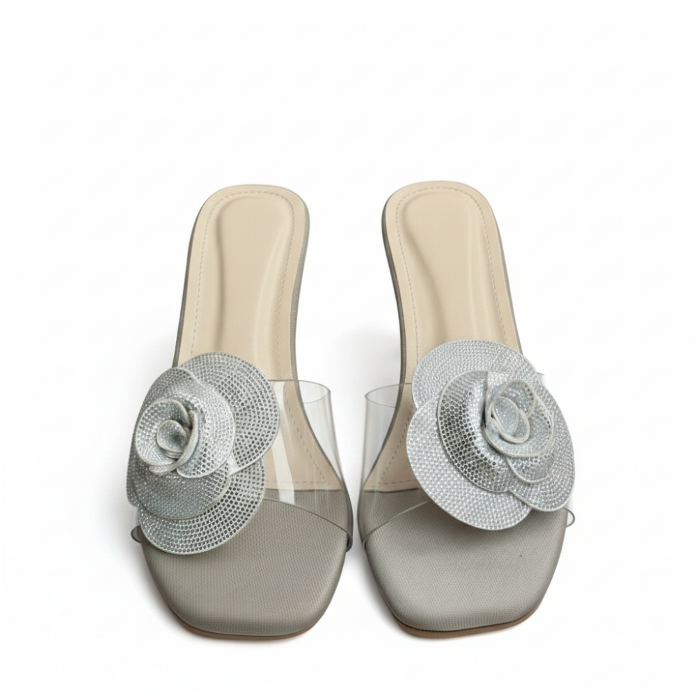 Gray Bloom Transparent Heels