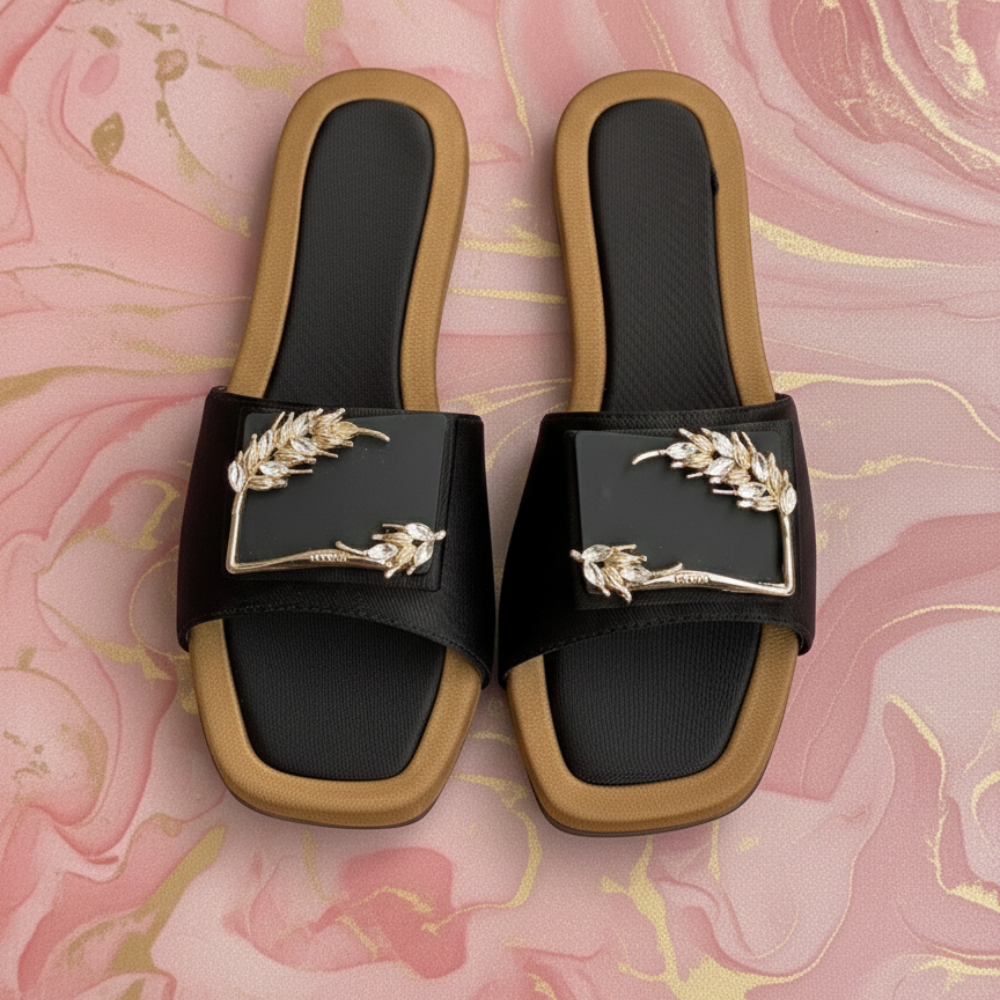 Aurelia Noir Black  Embellished Slide Sandals