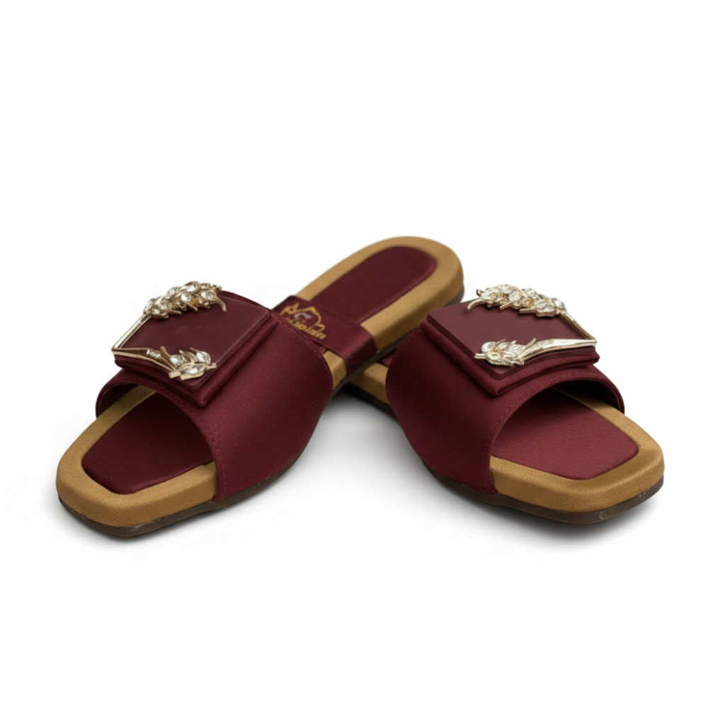 Aurelia Noir Maroon  Embellished Slide Sandals