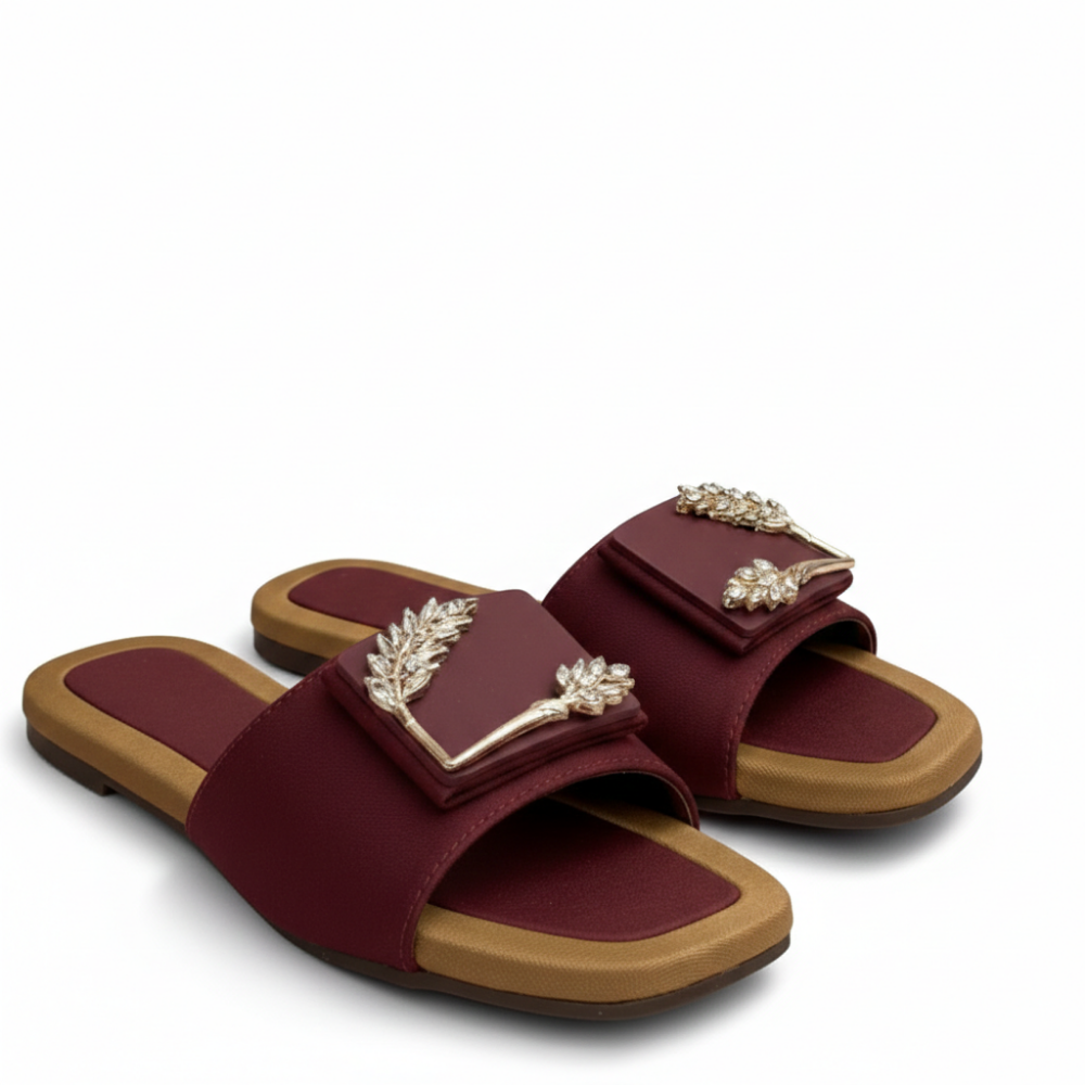 Aurelia Noir Maroon  Embellished Slide Sandals