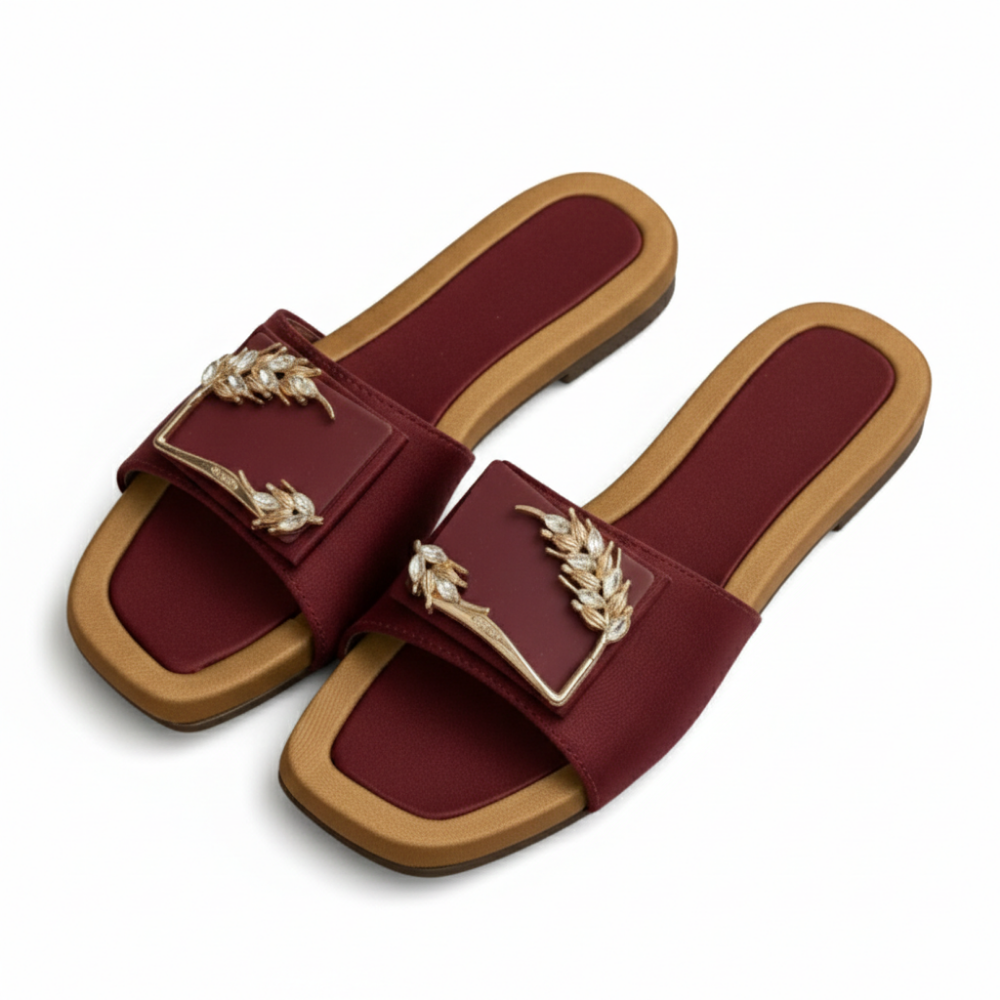 Aurelia Noir Maroon  Embellished Slide Sandals