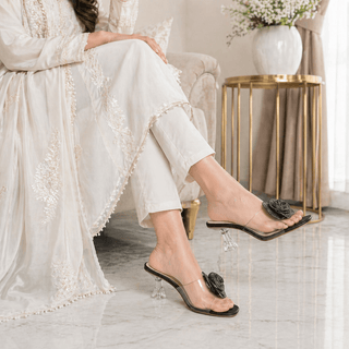 Black Bloom Transparent Heels