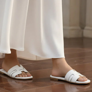 H-Flat White Color Slippers- FLW00092