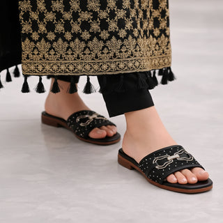 Black Color Slippers- FLBL00093