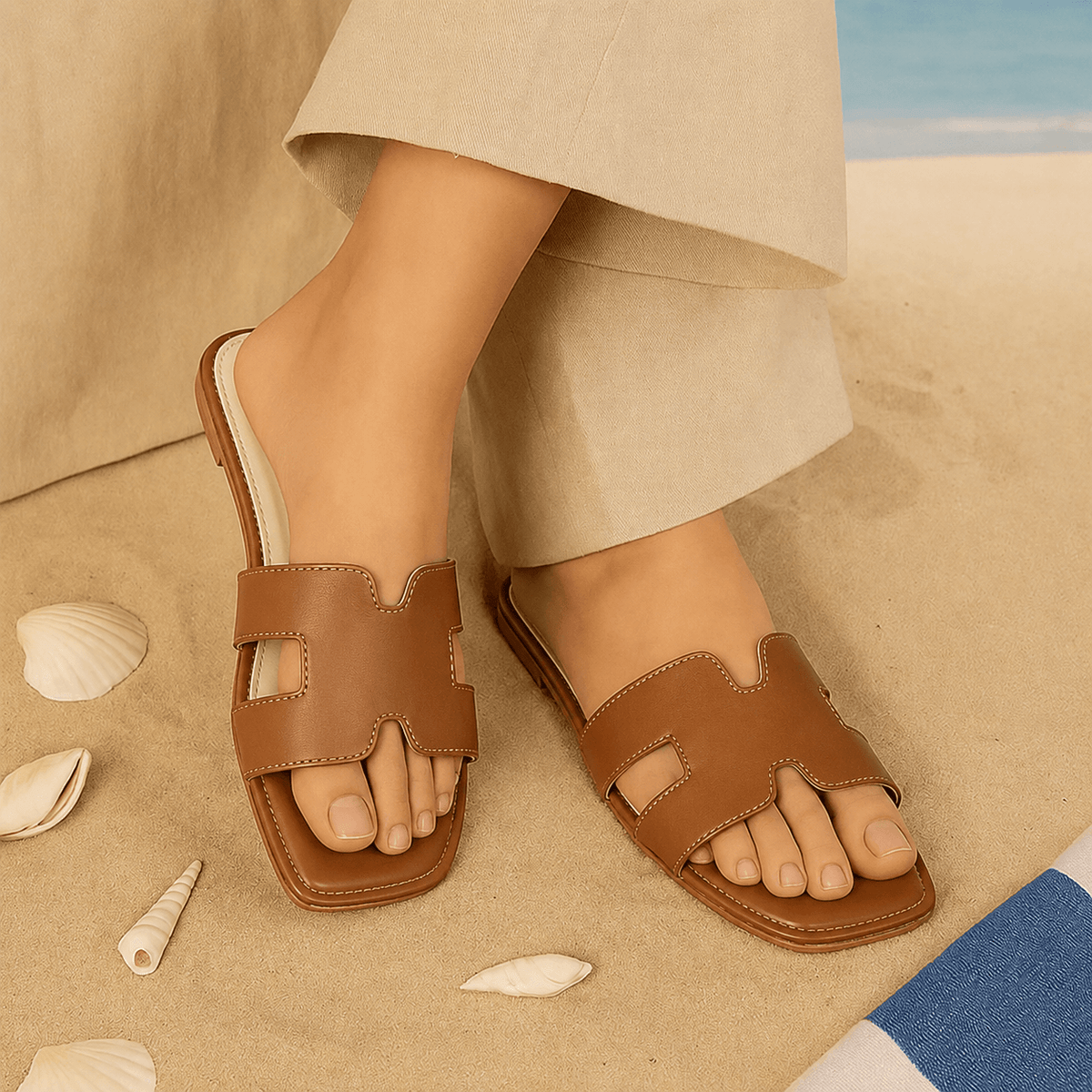 Luxe H Cut Brown Flats - FLB - 00053