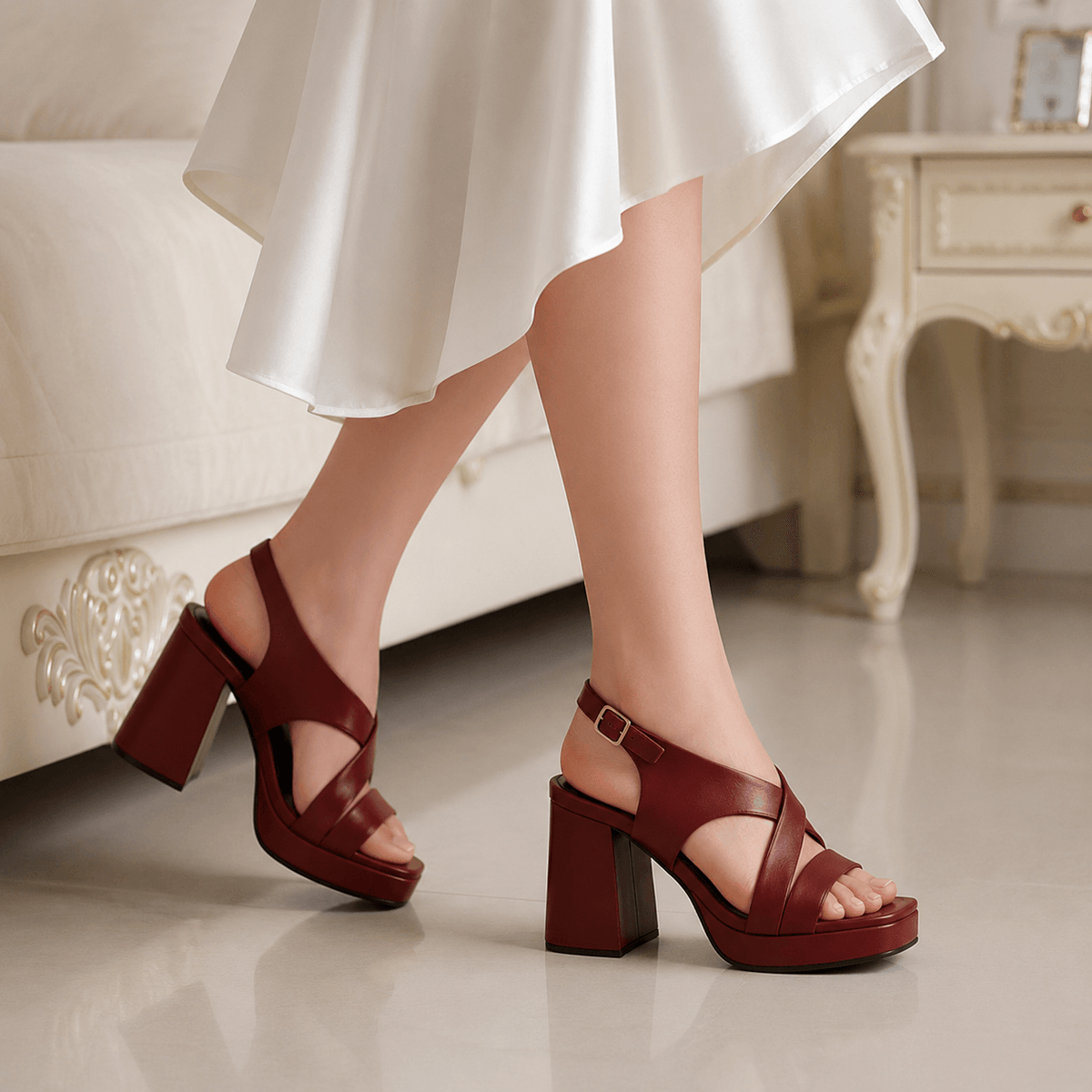 Luxe Marron Block Heel - H00057