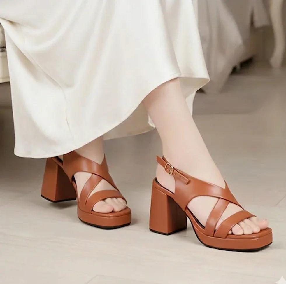 Luxe Brown Block Heel - H00021