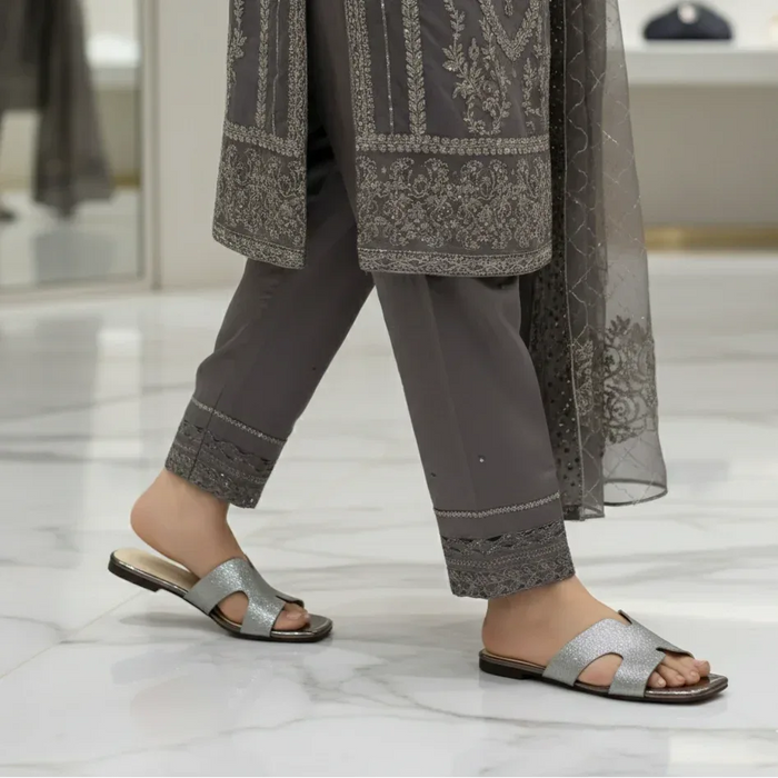 Stylofer Luxe Metallic Comfort Slide Silver Sandals
