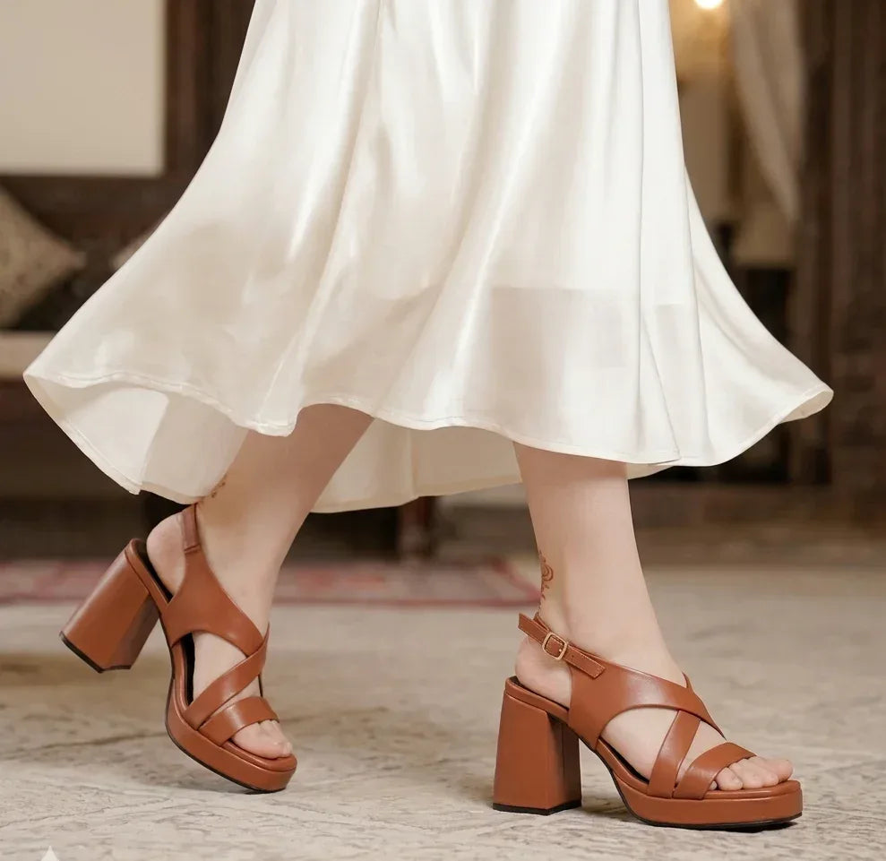 Luxe Brown Block Heel - H00021