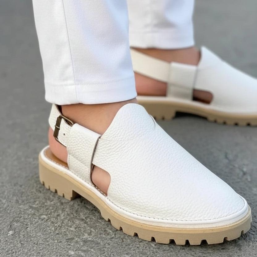 Soft Mens White Peshawari Chappal - 00067
