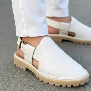 Soft Mens White Peshawari Chappal - 00067